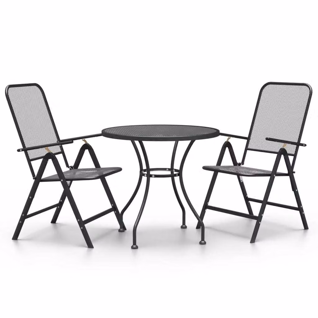 Set da Pranzo per Giardino 3pz Rete Metallica Espansa Antracite