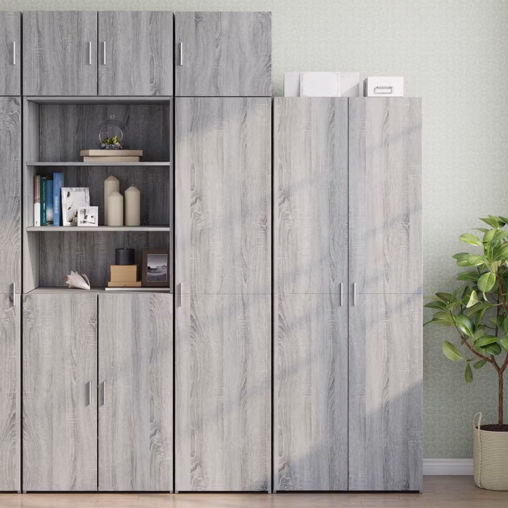 Mobile sottile vidaXL in legno e MDF grigio con ante a battente e ripiani interni L: 45 cm, P: 42,5 cm, H: 225 cm