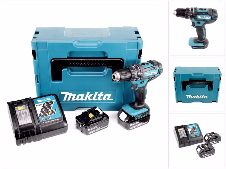 Trapano a percussione a batteria Makita DHP 482 RTJ 18V 62Nm in Makpac + 2x batteria 5,0 Ah + caricabatterie