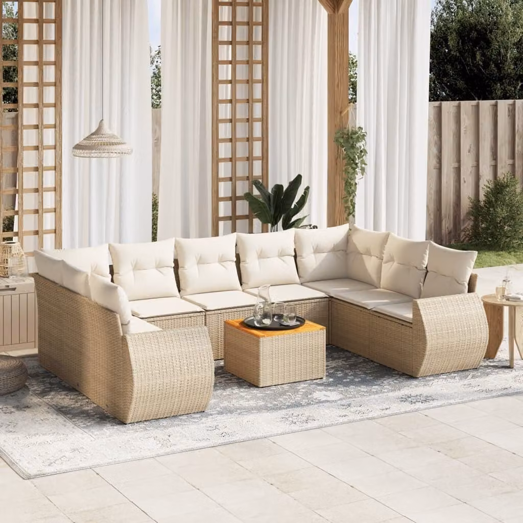Maison Exclusive - Set Divano da Giardino 10 pz con Cuscini Beige in Polyrattan