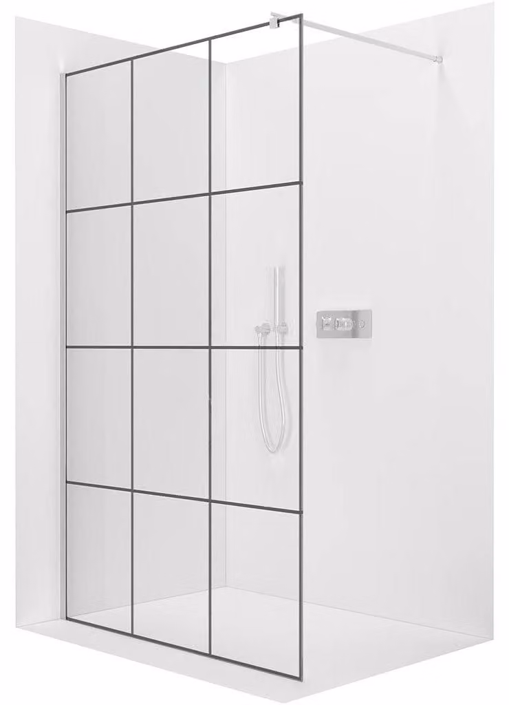 CERANO - Box doccia Walk-in Onyx Round L/P - 8 mm - montante rotondo - cromato, vetro industriale - 150x200 cm