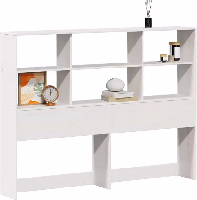 Testata con ripiani integrati in legno massello di pino bianca per letto 160x200 cm