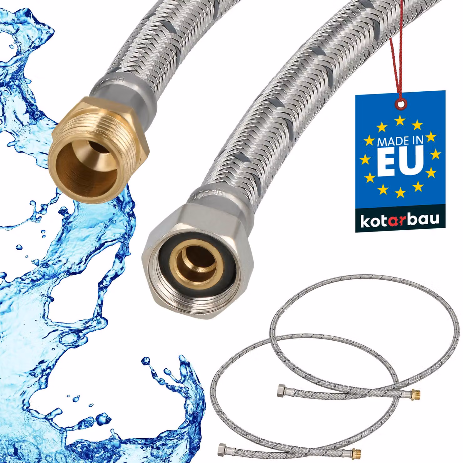 KOTARBAU® 2 Pezzi Tubo Flessibile per Rubinetto 3/8" x 3/8" Rinforzato 150cm Tubo Flessibile Rubinetto Cucina Maschio x Femmina Acciaio Inox