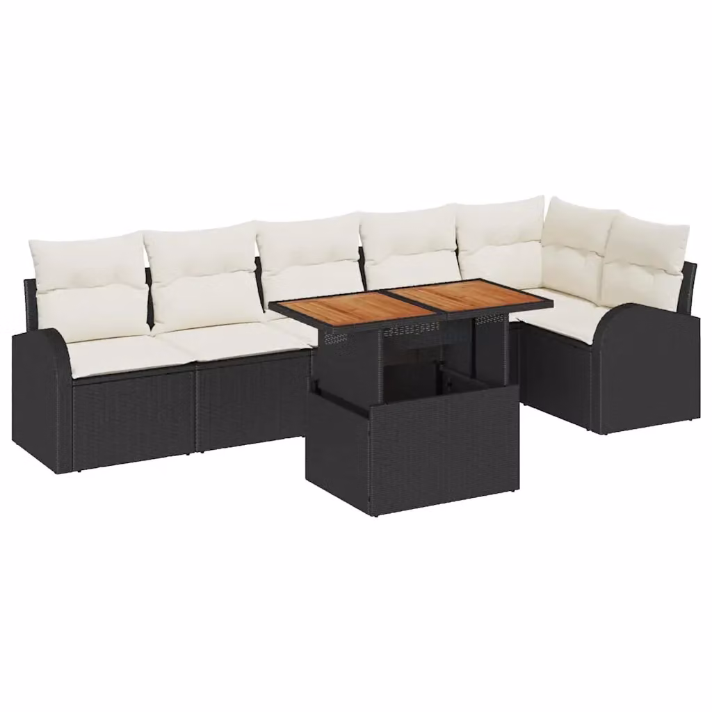 Set Divano da Giardino a L vidaXL in Rattan Nero con Cuscini e Tavolino da Caffè con Funzione di Archiviazione – 2