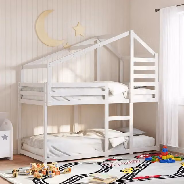 Letto a castello con tetto per bambini vidaXL in legno massello di pino bianco L: 200 cm, P: 80 cm, H: 205,5 cm