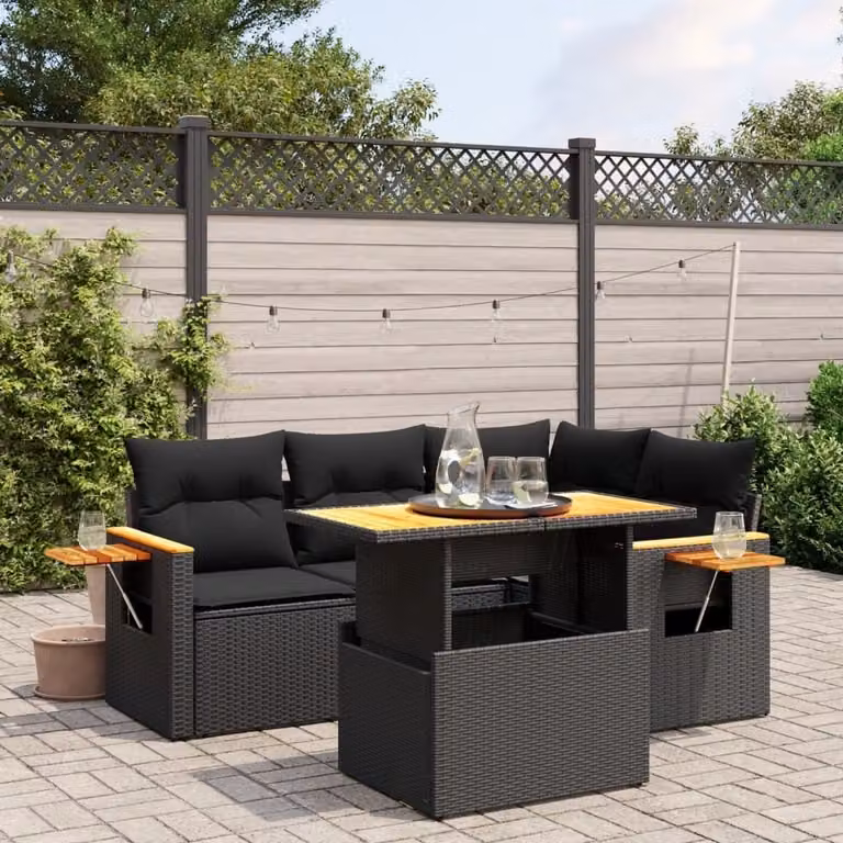Maison Exclusive - Set Divani da Giardino 5 pz con Cuscini in Polyrattan Nero