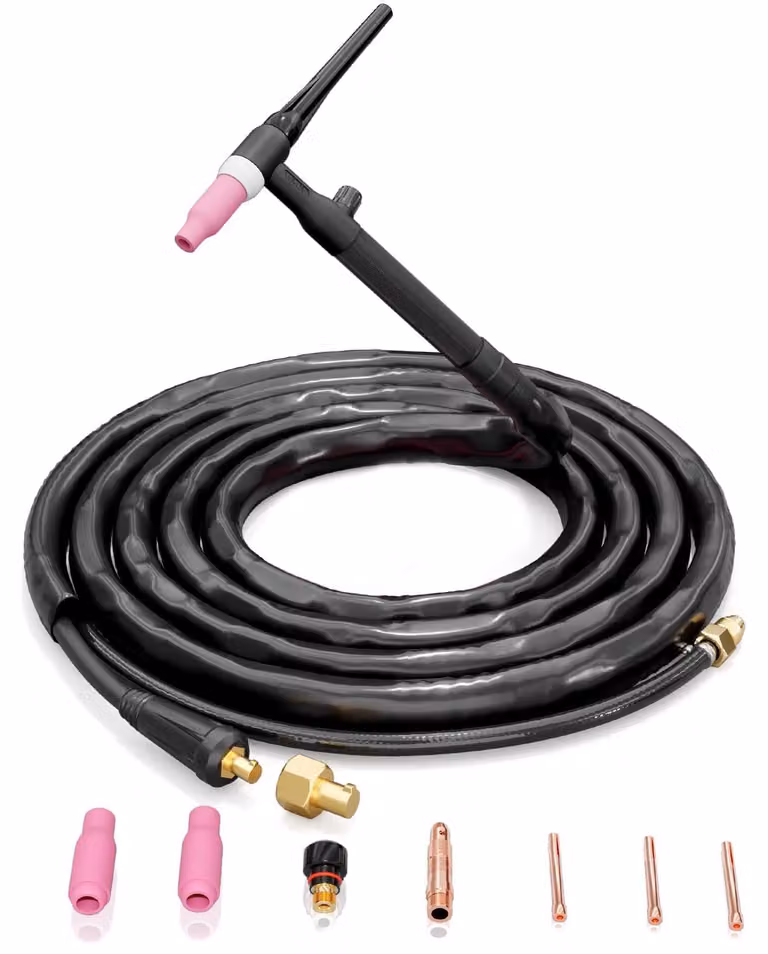 Torcia per saldatura TIG raffreddata ad aria WP-17V, con connettore da 10-25 mm², e tubo del gas da 13 piedi