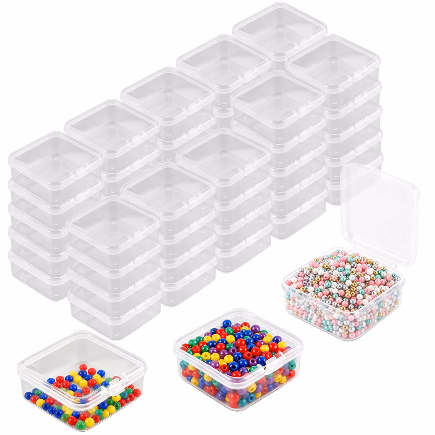 50 contenitori di plastica trasparenti con coperchio, piccoli, ideali per l'organizzazione