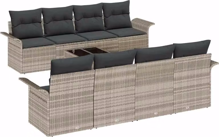 Set Divano da Giardino 9 pcs Grigio chiaro Poly Rattan