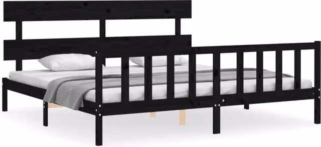 Letto matrimoniale | Letto per adulti | Giroletto con Testiera Nero 200x200 cm in Legno Massello