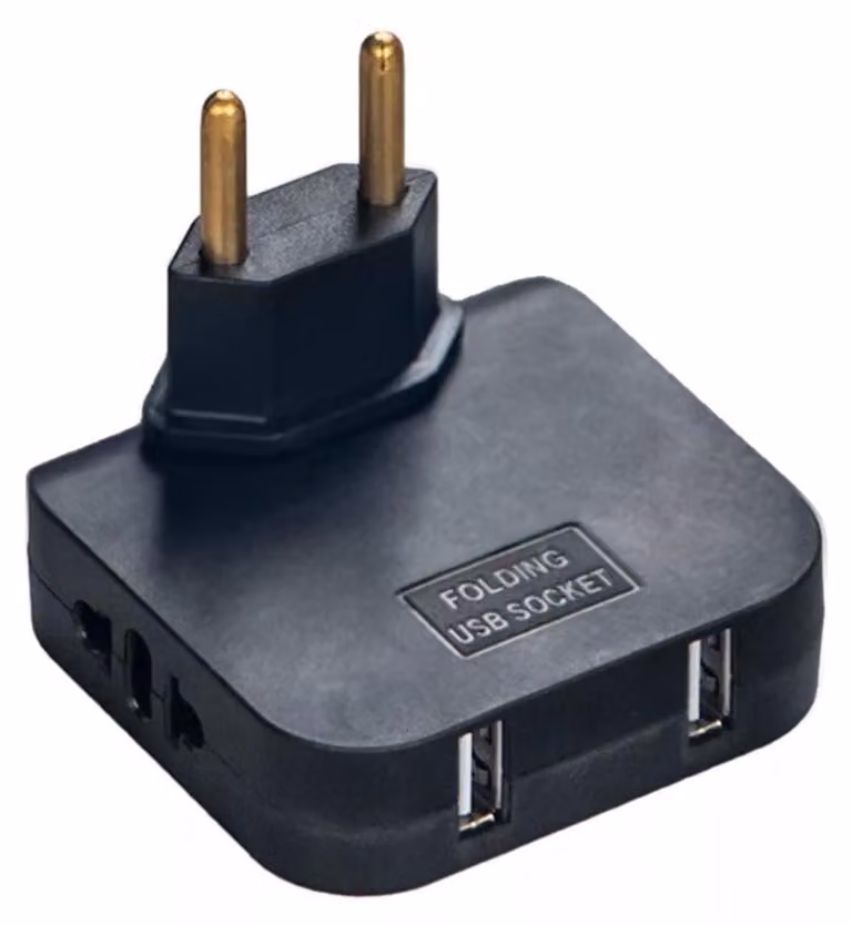 Adattatore Triplo Rotativo 180° con 2 Prese e 2 Porte USB Techstar®, 2500W, Nero - Ideale per Spazi Stretti