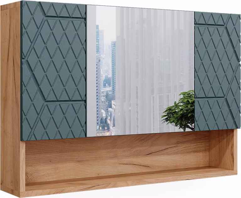 Mobile da bagno con specchio Vicco Irma Quercia verde/oro 80.1 x 55 cm, Model 42859