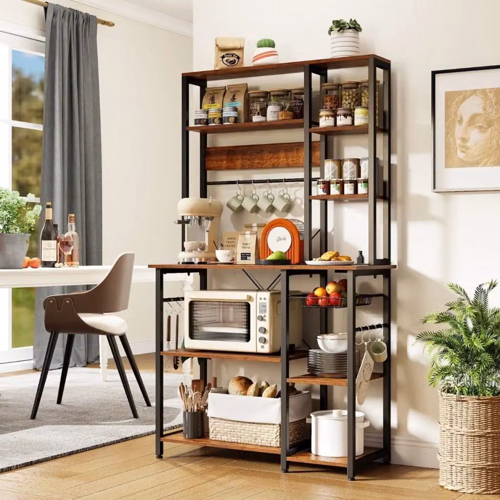 Scaffale da cucina Design Mania in stile industrial con 6 ripiani, Marrone e Nero, H: 170 cm, L: 99 cm, P: 40 cm – 2