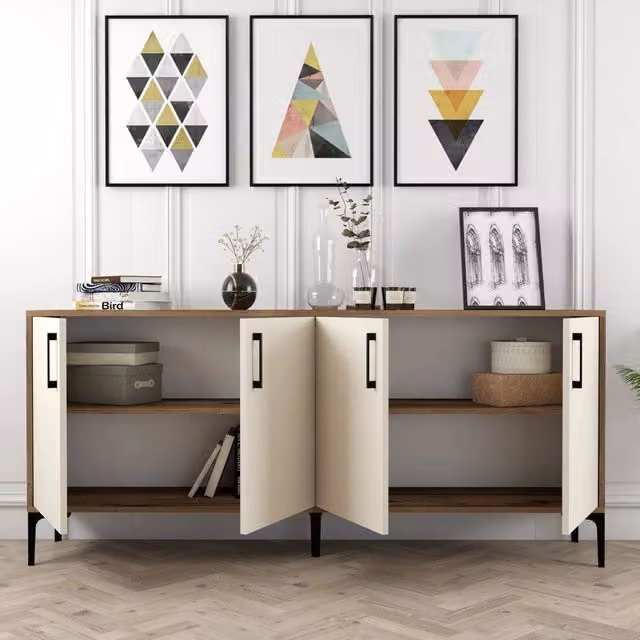 Madia DMORA Pollein, Credenza Moderna per Soggiorno e Cucina, L/P/H: 180 x 35 x 78 cm, Bianco Crema