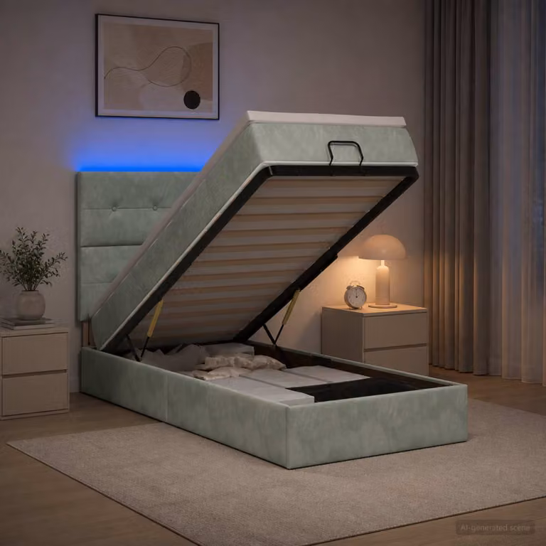 Letto Ottomano con Materasso e Illuminazione LED vidaXL, Grigio e Bianco, L/P/H: 200 x 90 x 88 cm