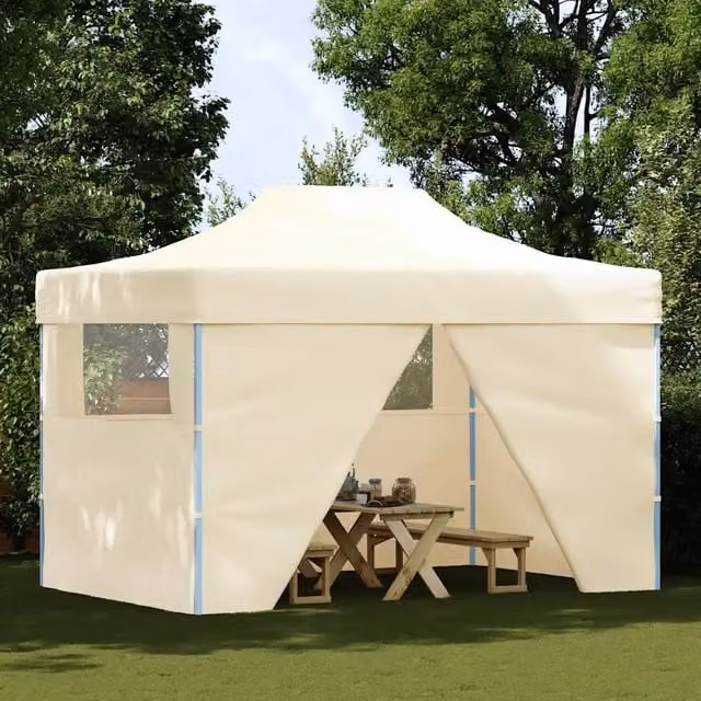 Tenda Pieghevole Pop-Up vidaXL con 4 Pareti Laterali Bianco Crema L/P/H: 450 x 300 x 291 cm – 1