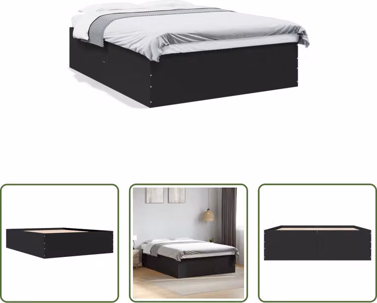 The Living Store Struttura letto nera 150x200 cm in materiale ligneo