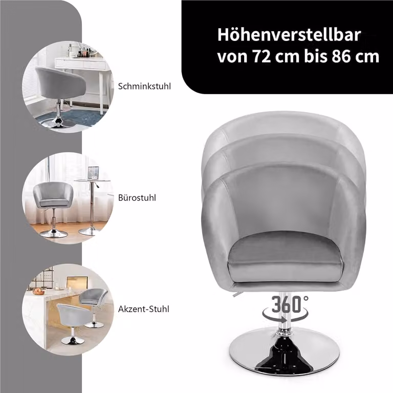 Poltrona girevole con altezza seduta regolabile e rivestimento in velluto morbido – Rotazione a 360° – Portata massima: 120 kg