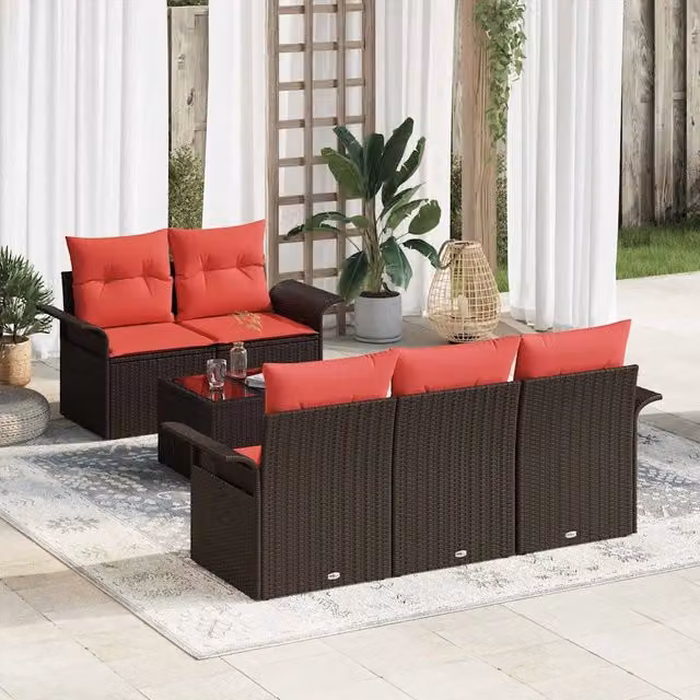 Set Divano da Giardino 6 pz Marrone polyrattan 3345244