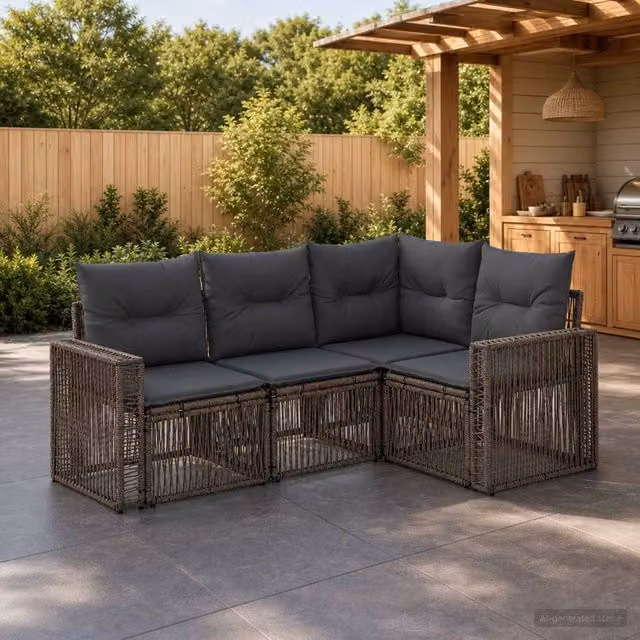 Set Divano da Giardino 4 pz 4-Posti Grigio e Grigio Scuro 3435116