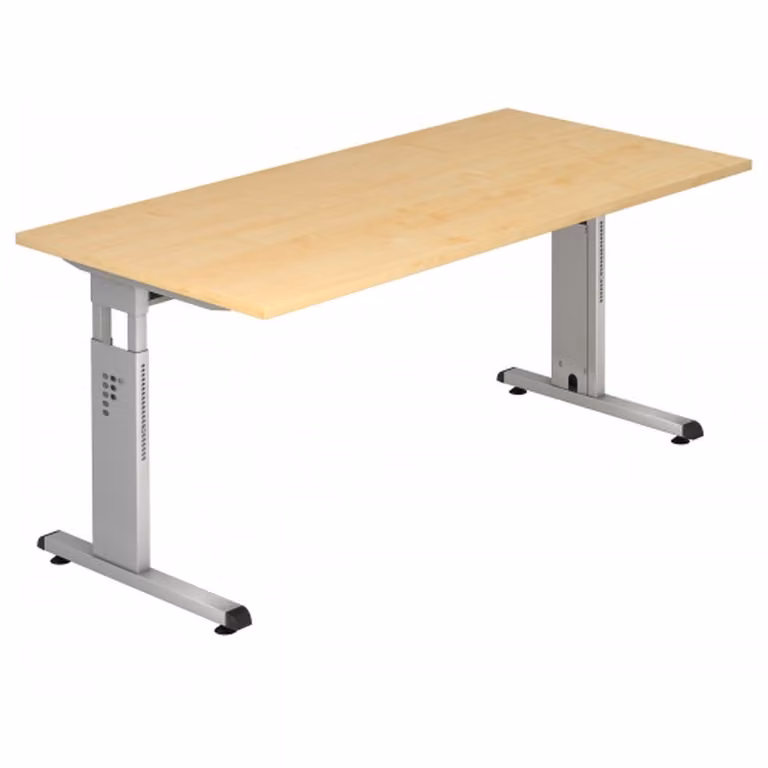 VOS16/3/S Scrivania Hammerbacher con piede a C - 160 x 65-85 x 80 cm, regolabile in altezza, acero/argento