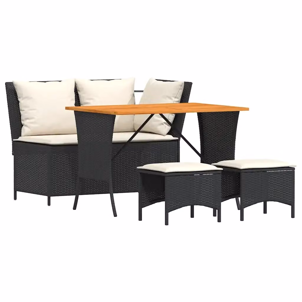 Set da pranzo da giardino vidaXL in legno di acacia e rattan nero e bianco con cuscini – 2