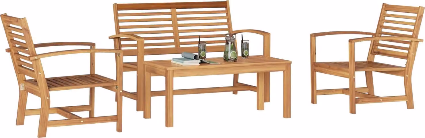 Set Divano da Giardino 4 pcs Naturale Legno di teak solido