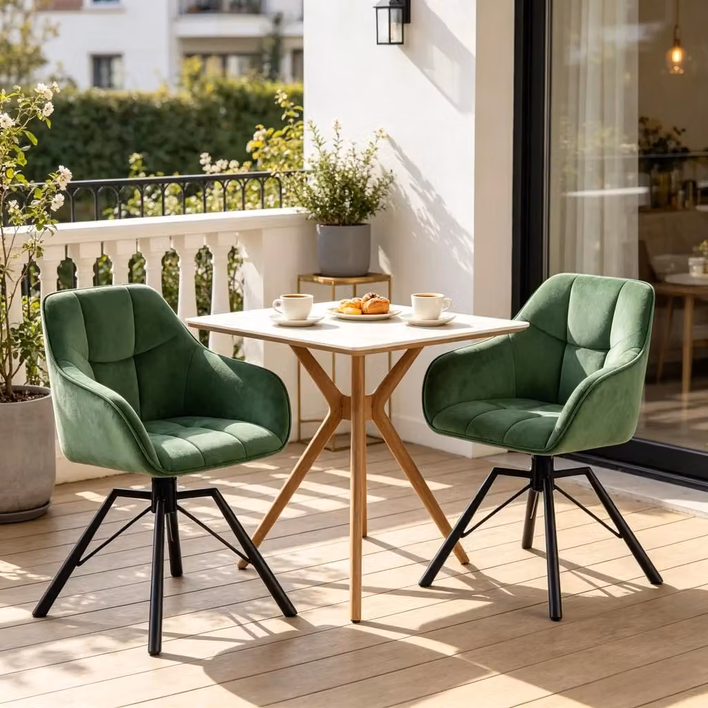 Set da 2 sedie girevoli REDOM in velluto verde scuro con braccioli e struttura in metallo L/P/H: 58,5 x 54,5 x 82,5 cm – 2