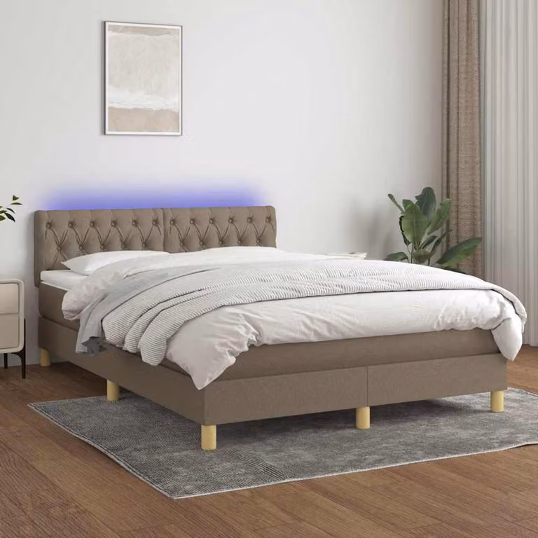 Letto Ibrido con Materasso e Illuminazione LED vidaXL in Tessuto Tortora L/P/H: 140 x 190 cm