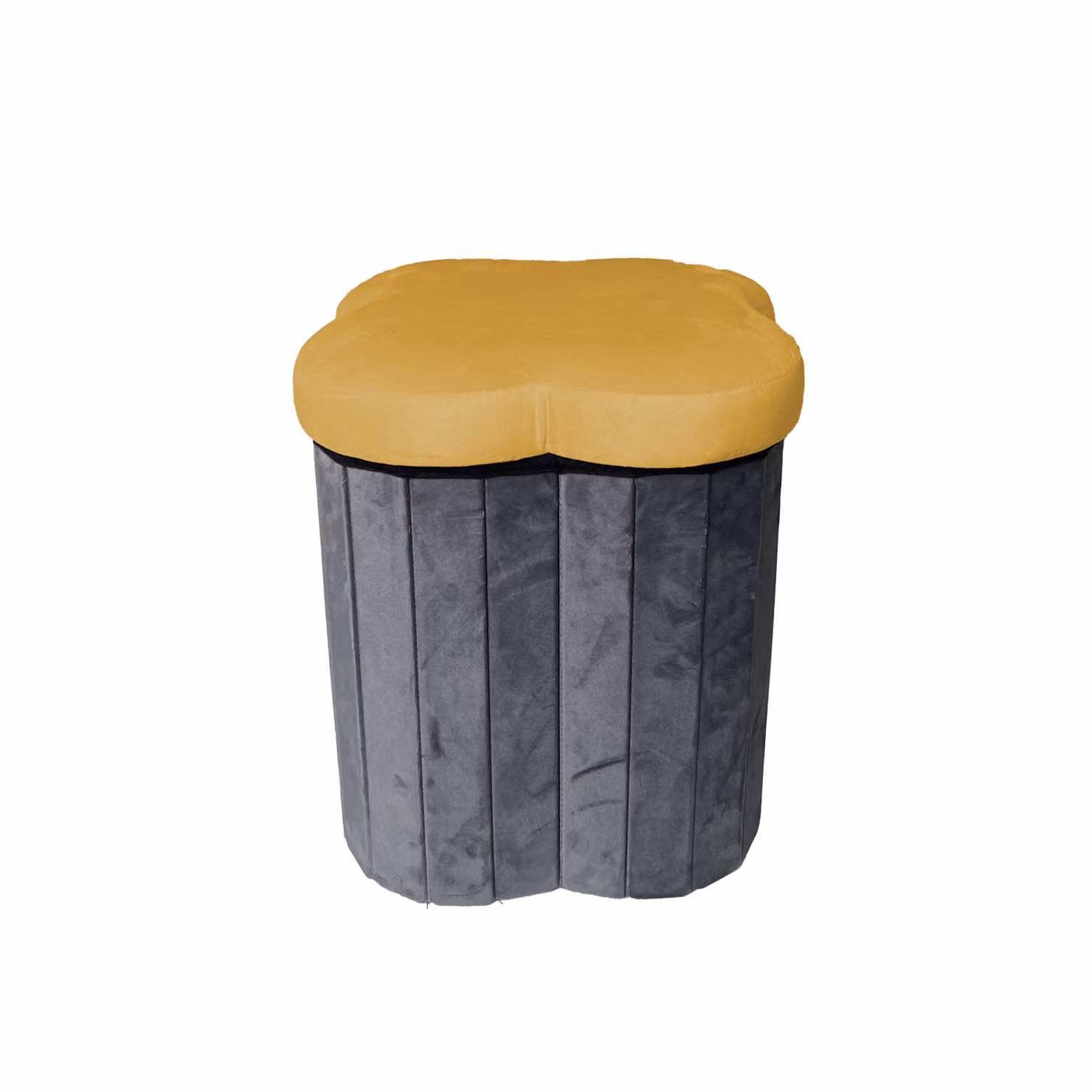 Pouf pieghevole in velluto con motivo floreale giallo e grigio, diametro 40 cm – 2