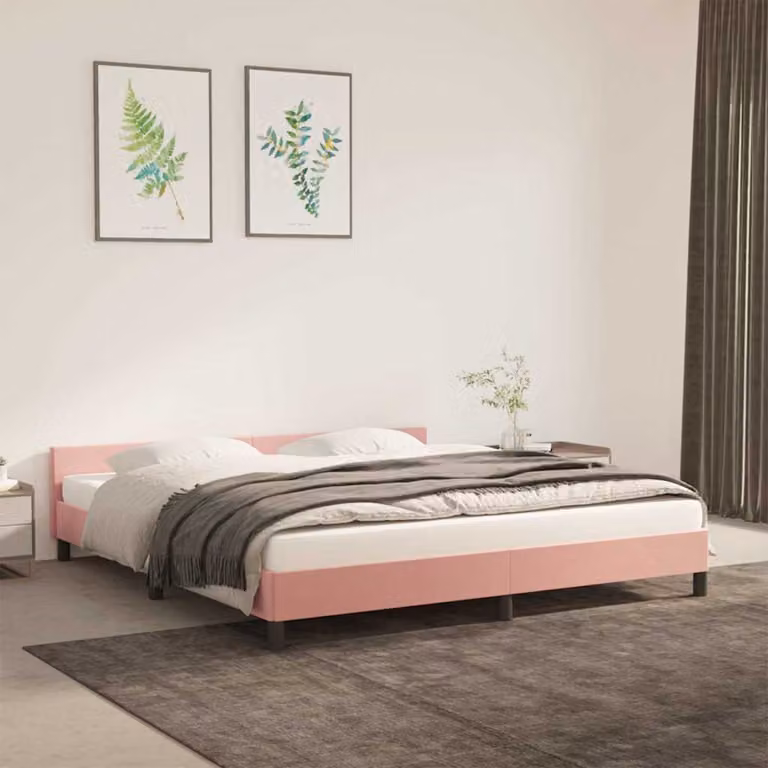 Giroletto con testiera vidaXL in velluto rosa, L 180 x P 200 cm