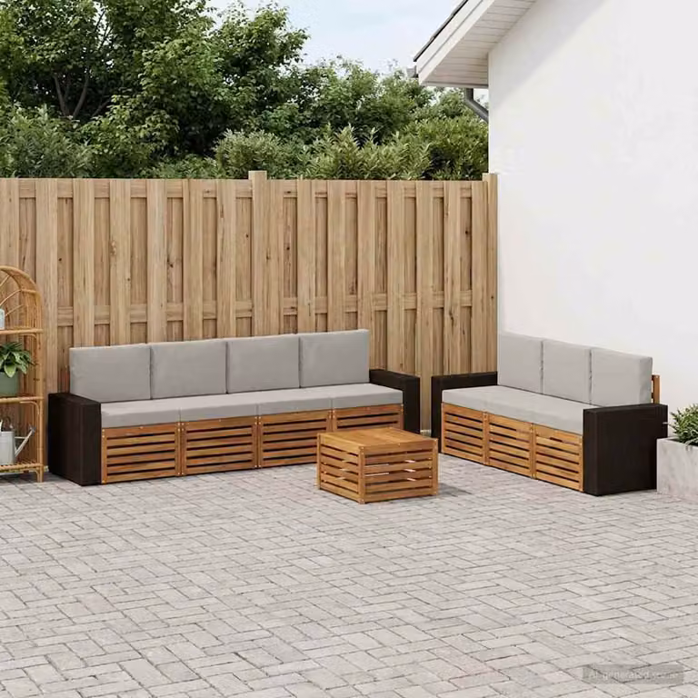 Set di divani da giardino vidaXL in legno di acacia con cuscini, 8 pezzi, beige e grigio