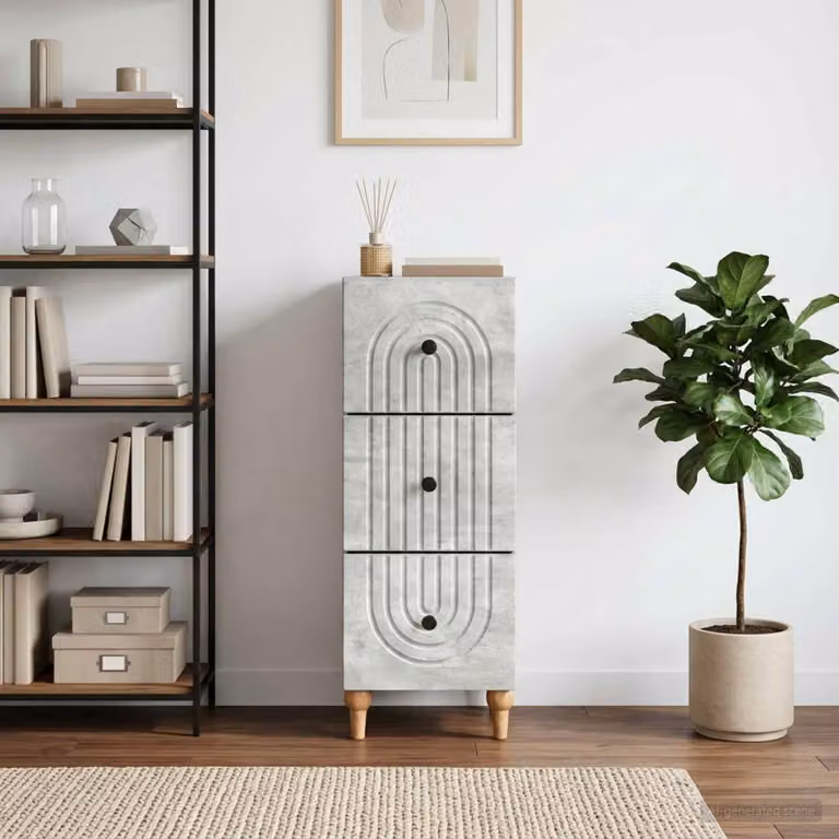 Carrello mobile con cassetti vidaXL in legno ingegnerizzato e metallo, colore grigio, L 33,0 cm x P 34,5 cm x H 90,0 cm