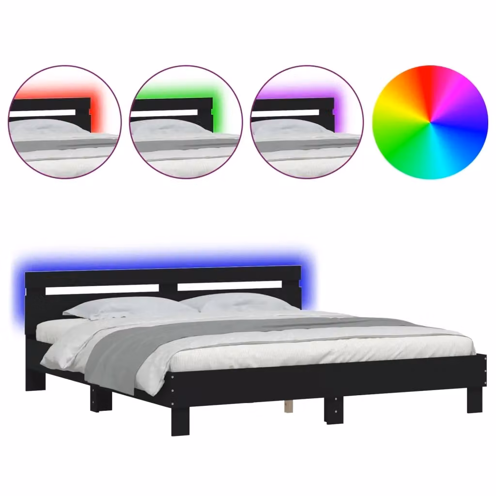 vidaXL Giroletto con Testiera, Illuminazione LED e Porta USB, Nero, L/P/H: 160 x 200 x 70 cm – 2