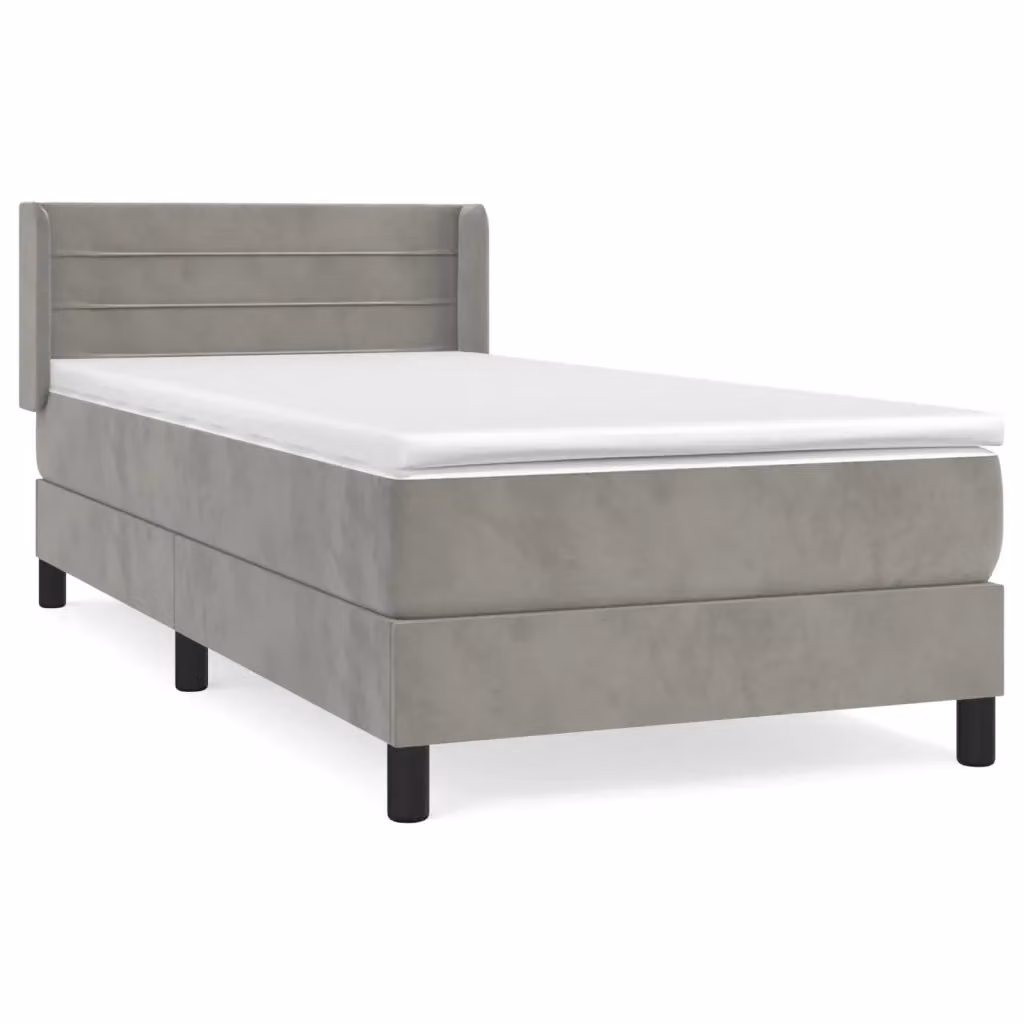 vidaXL Giroletto a Molle con Materasso in Velluto Grigio Chiaro L/P/H: 90 x 200 x 88 cm – 2