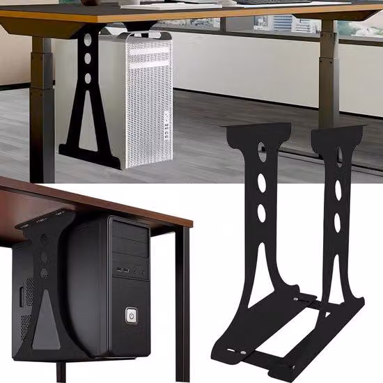 Ibenzoa® Supporto regolabile per PC salvaspazio, da montare sotto la scrivania, nero, acciaio inossidabile, 15–25 cm, capacità fino a 30 kg – adatto a diversi formati di PC