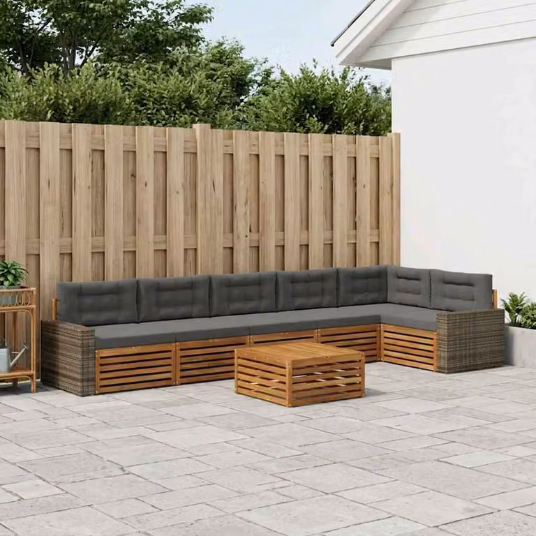 Set di divani da esterno vidaXL 7 pz in legno di acacia con cuscini, colore Antracite e Beige