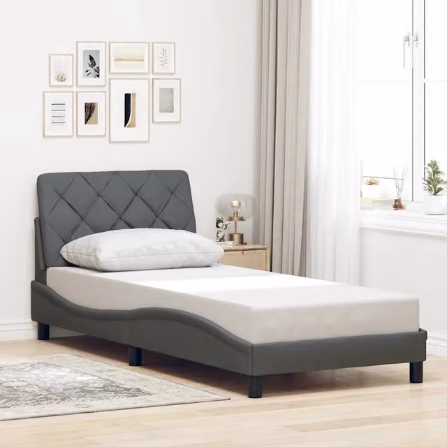 Struttura Letto Design Mania in Tessuto Grigio Scuro senza Materasso L/P/H: 90 x 190 cm – 1