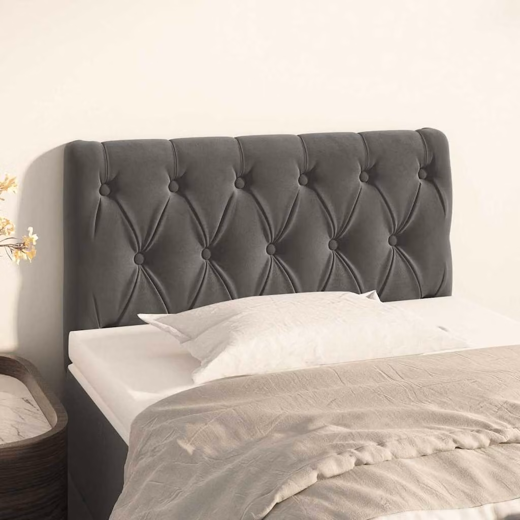 Testiera per letto vidaXL in velluto grigio scuro con struttura in legno, L: 80 cm, P: 7 cm, H: 78-88 cm