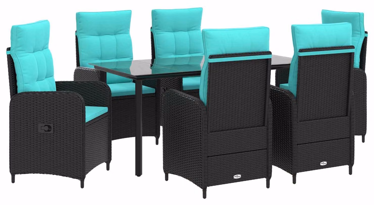 Set da pranzo per esterno, 7 pezzi, in rattan di polietilene e acciaio con rivestimento a polvere