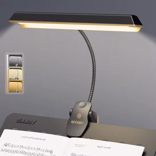 Lampada da Concerto LED con Clip e Caricamento USB, Regolabile e Touch, Colore Nero