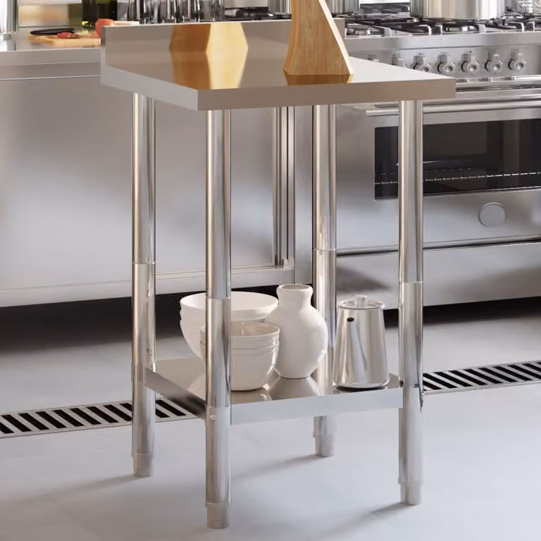 vidaXL Tavolo da lavoro da cucina in acciaio inox color argento L/P/H: 55 x 55 x 93 cm