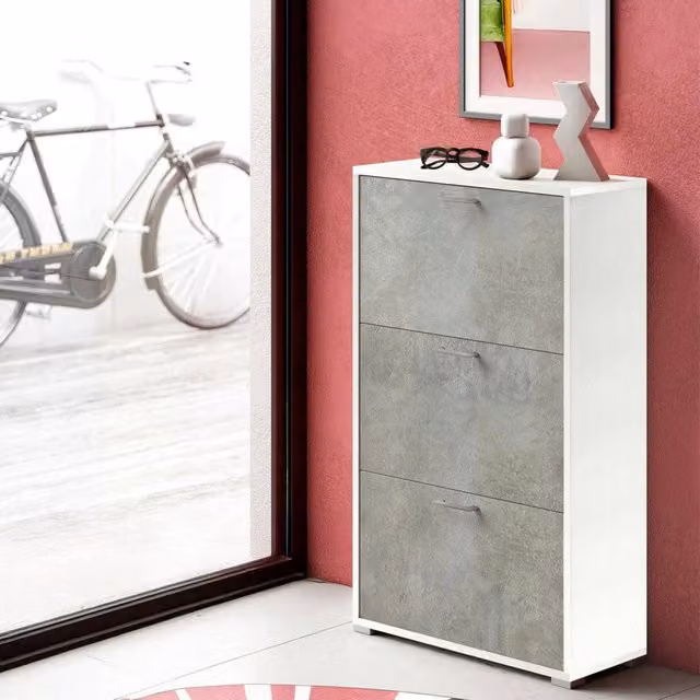 Mobile Portascarpe Axinite, Scarpiera 18 Paia Made in Italy, 67x28x112h cm Bianco