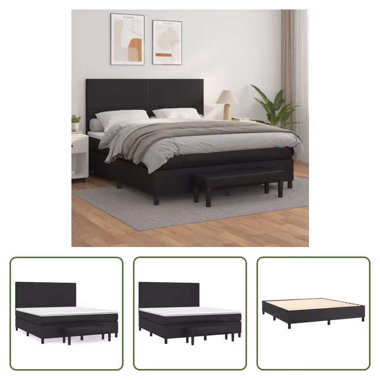 The Living Store Letto a molle con materasso nero 160x200 cm in Pelle finta