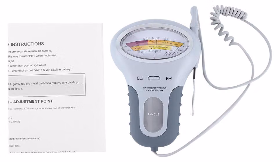 Misuratore portatile 2 in 1 per la qualità dell'acqua (pH, CL2, cloro) e livello dell'acqua per piscine, spa e vasche idromassaggio