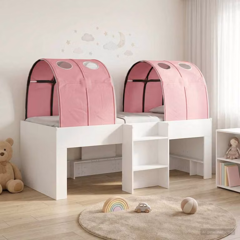 Letto per bambini con tunnel vidaXL in legno ingegnerizzato, Bianco e Rosa, L/P/H: 199,5 x 120 x 68,5 cm