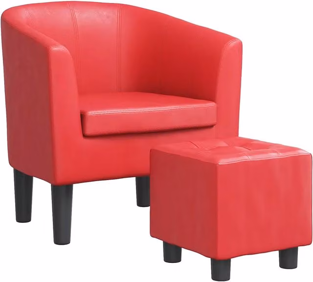 Poltrona Relax a Pozzetto con Poggiapiedi Rossa in Similpelle e Struttura in Legno e MDF – 1