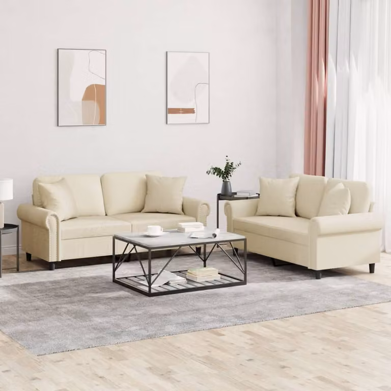 vidaXL Set di 2 Divani Moderni in Similpelle Beige con Cuscini