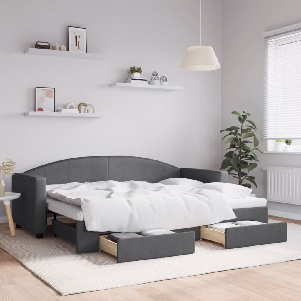 Divano Letto Estraibile con Cassetti vidaXL in Tessuto Grigio, L 80 cm x P 200 cm