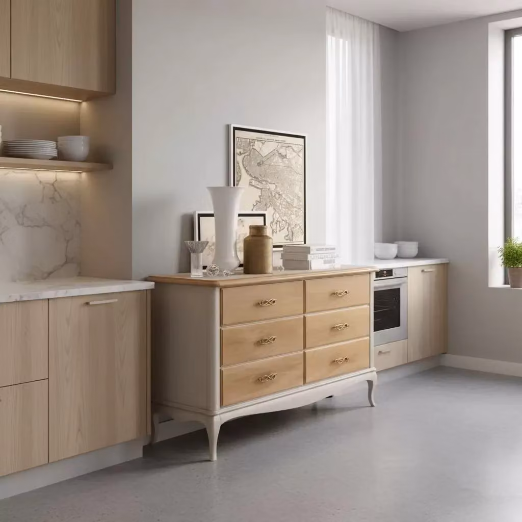 Cassettiera classica in legno con 6 cassetti Mobili 2G L: 141 cm, P: 47 cm, H: 80 cm – 2